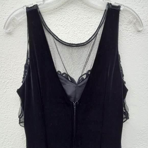 Vintage Velvet Embellished Mesh Overlay Maxi Cocktail Evening Gown 90s 80s - Picture 13 of 16